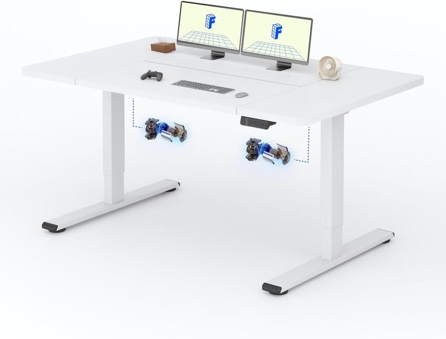 FLEXISPOT Zit-Sta Bureau Elektrisch Verstelbaar – 2 Motoren – 120kg Draagvermogen – 160×70 cm – Wit – Anticollision Terugstelveiligheid – 5 Jaar Garantie