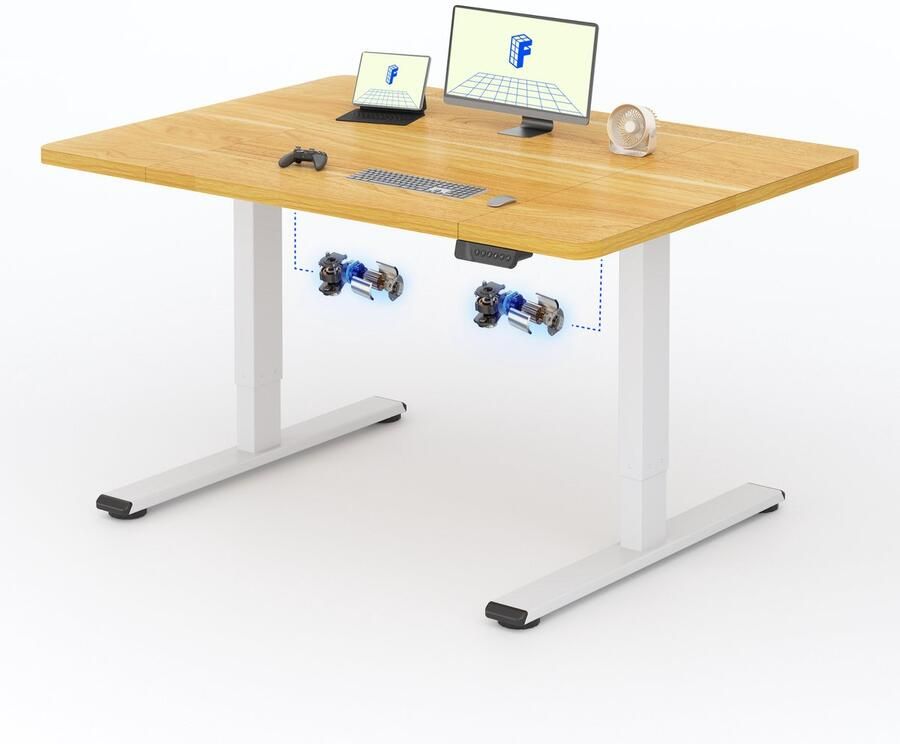 FLEXISPOT Zit-Sta Bureau Elektrisch Verstelbaar – 2 Motoren – 140×70 cm – Naturel Houtkleur – 120kg Draagvermogen – Anticollision Terugstelveiligheid – 5 Jaar Garantie