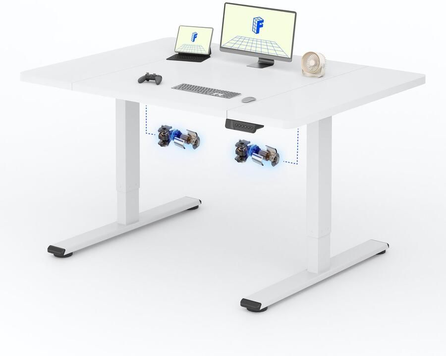 FLEXISPOT Zit-Sta Bureau Elektrisch Verstelbaar – 2 Motoren – 140×70 cm – Wit – 120kg Draagvermogen – Anticollision Terugstelveiligheid – 5 Jaar Garantie