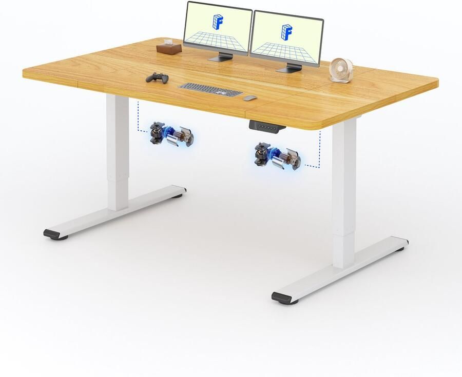 FLEXISPOT Zit-Sta Bureau Elektrisch Verstelbaar – 2 Motoren – 160×70 cm – Naturel Houtkleur – 120kg Draagvermogen – Anticollision Terugstelveiligheid – 5 Jaar Garantie