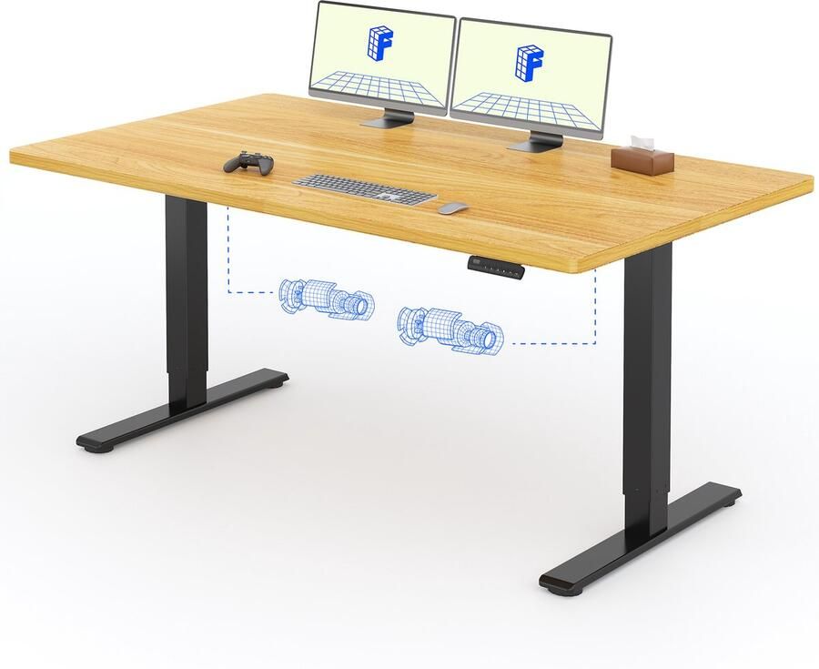 FLEXISPOT Zit-Sta Bureau Elektrisch Verstelbaar – 2 Motoren – 160×80 cm – Naturel houtkleur – In Eén Geheel Tafelblad – 5 Jaar Garant - Foto 2
