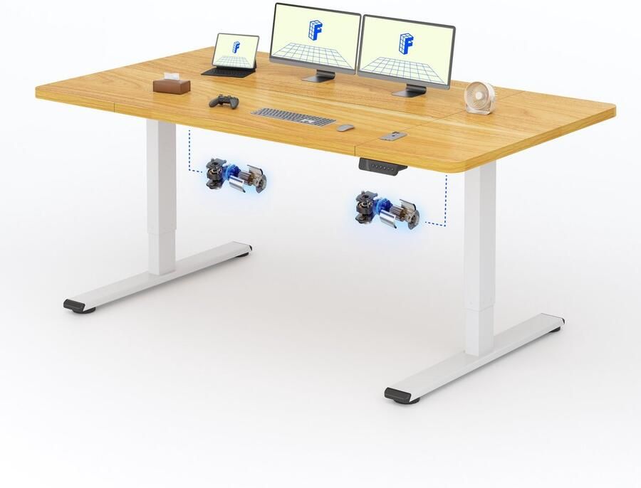 FLEXISPOT Zit-Sta Bureau Elektrisch Verstelbaar – 2 Motoren – 180×80 cm – 120kg Draagvermogen – Naturel Houtkleur – Anticollision Terugstelveiligheid – 5 Jaar Garantie