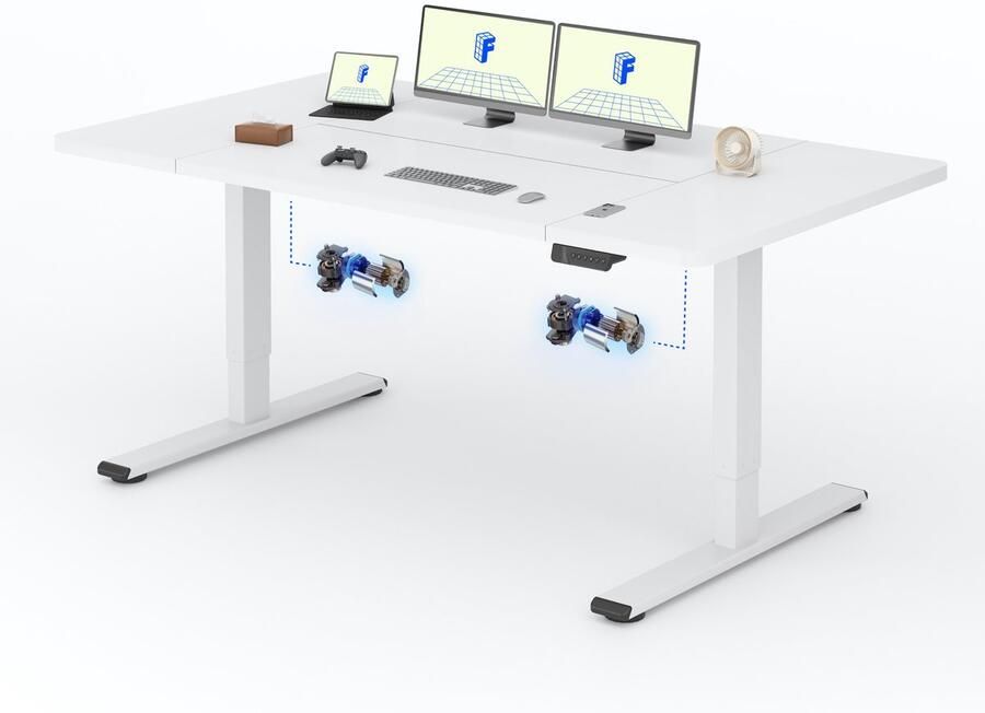 FLEXISPOT Zit-Sta Bureau Elektrisch Verstelbaar – 2 Motoren – 180×80 cm – Wit – 120kg Draagvermogen – Anticollision Terugstelveiligheid – 5 Jaar Garantie