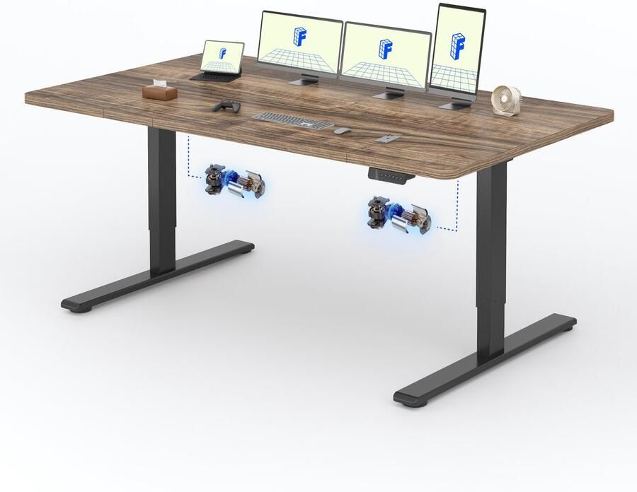 FLEXISPOT Zit-Sta Bureau Elektrisch Verstelbaar – 2 Motoren – 200×80 cm – Donkerbruin – 120kg Draagvermogen – Anticollision Terugstelveiligheid – 5 Jaar Garantie