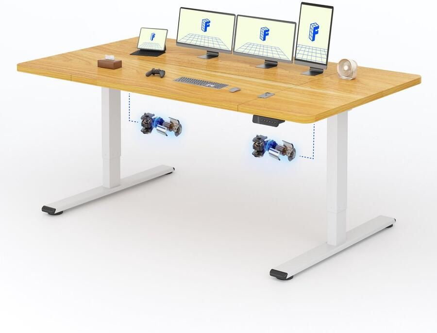 FLEXISPOT Zit-Sta Bureau Elektrisch Verstelbaar – 2 Motoren – 200×80 cm – Naturel Houtkleur – 120kg Draagvermogen – Anticollision Terugstelveiligheid – 5 Jaar Garantie