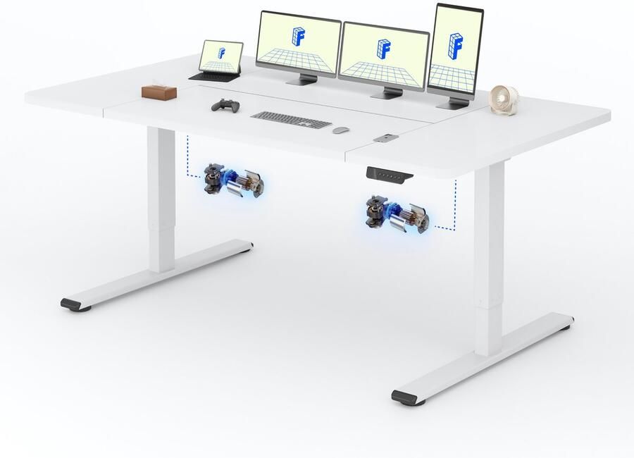 FLEXISPOT Zit-Sta Bureau Elektrisch Verstelbaar – 2 Motoren – 200×80 cm – Wit – 120kg Draagvermogen – Anticollision Terugstelveiligheid – 5 Jaar Garantie