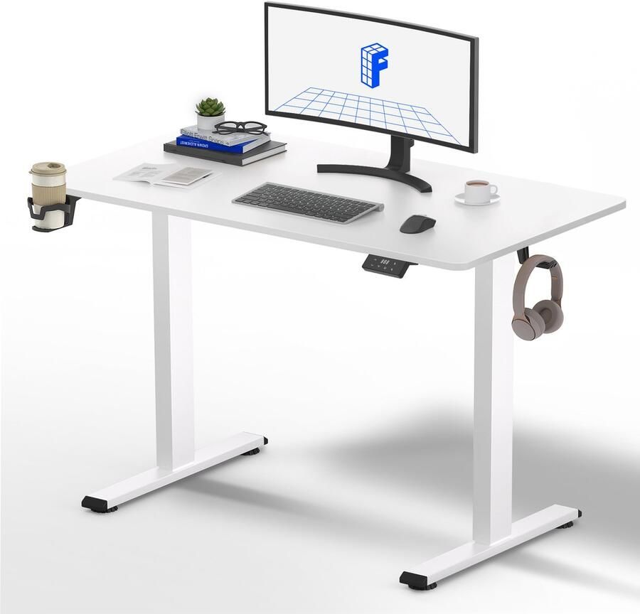 FLEXISPOT Zit-Sta Bureau Elektrisch Verstelbaar Wit 4 Geheugenstanden Tijdherinnering 110 x 60 cm 5 Jaar Garantie