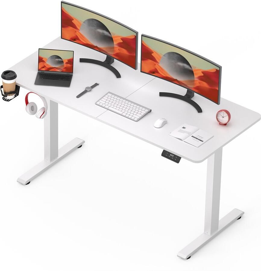 FLEXISPOT Zit-Sta Bureau Elektrisch Verstelbaar Wit 4 Geheugenstanden Tijdherinnering 140 x 60 cm 5 Jaar Garantie