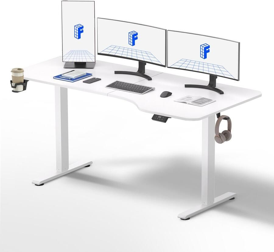 FLEXISPOT Zit-Sta Bureau Elektrisch Verstelbaar Wit 4 Geheugenstanden Tijdherinnering 160 x 75 cm 5 Jaar Garantie