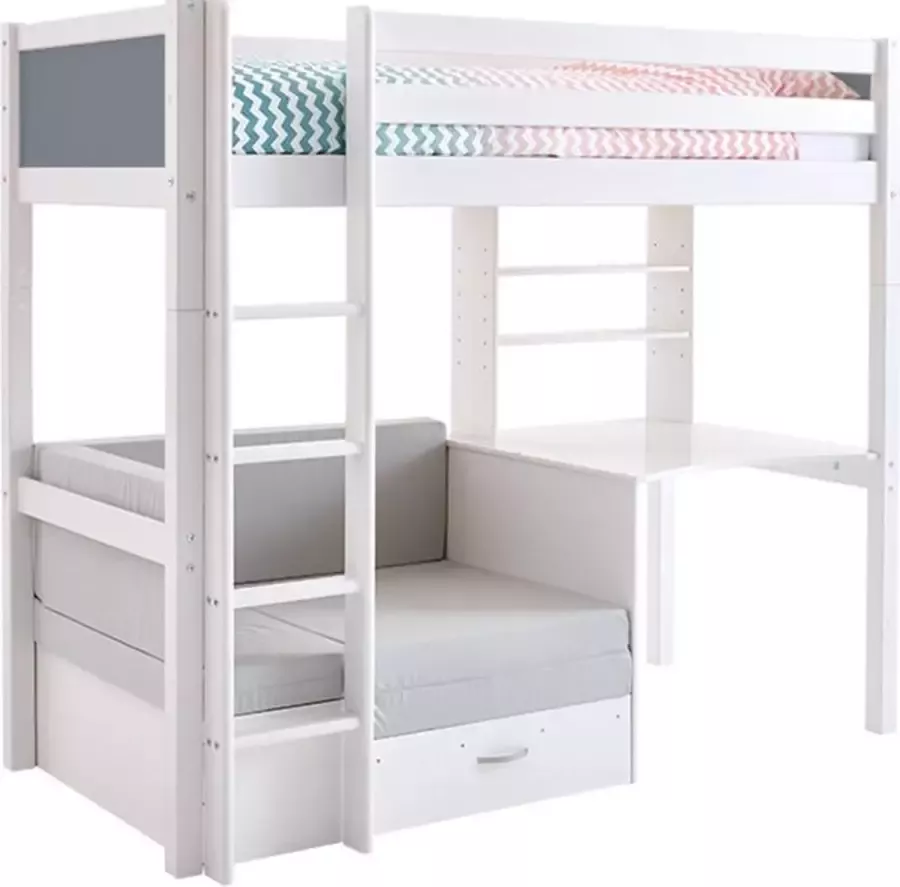 Flexworld Hoogslaper Jip met bedbank en bureau 90 x 200 cm wit grijs