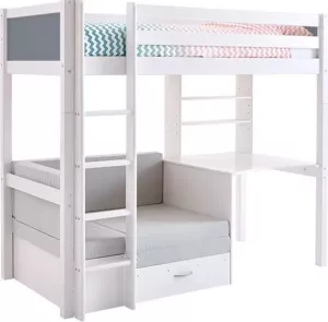 Flexworld Hoogslaper Jip met bedbank en bureau 90 x 200 cm wit grijs
