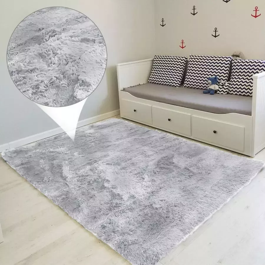 Flightmode Vloerkleed voor woonkamer shaggy 160 x 230 cm bedmat voor slaapkamer groot formaat hoogpolig tapijt grijs