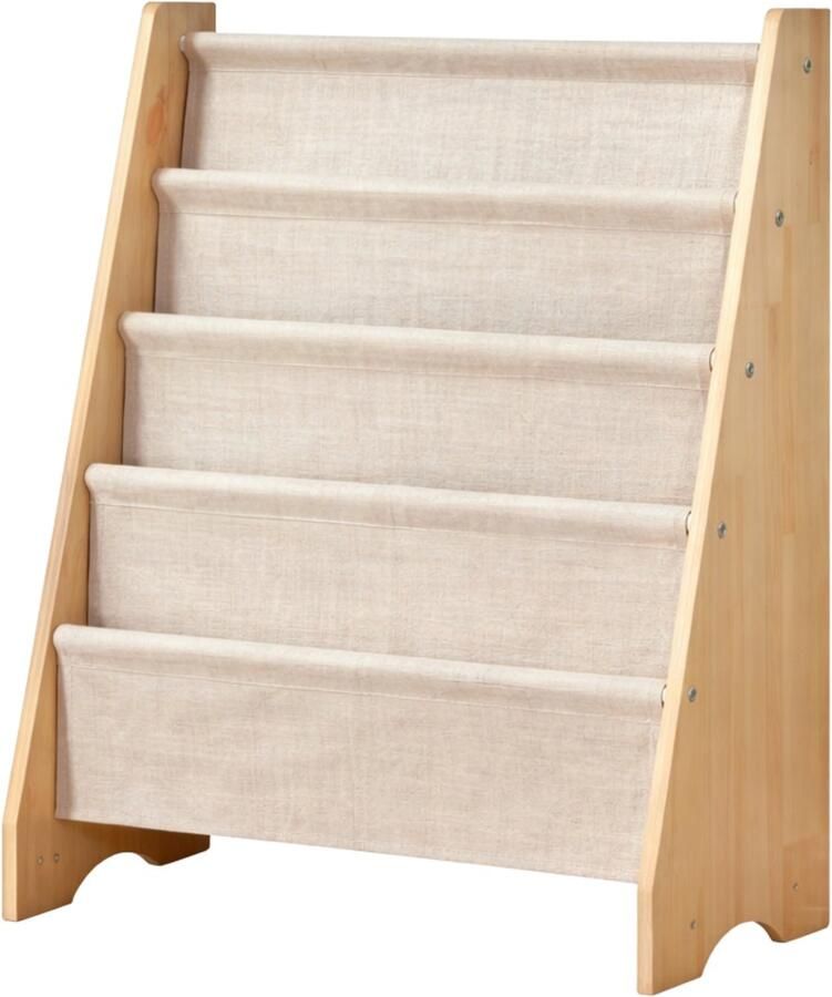 Flokoo Kinderboekenkast 76 x 62 x 28 cm Bruin Hout met Linnen Kinderboekenrek Boekenrek Kinderkamer