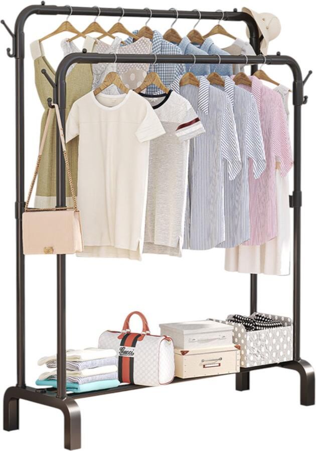 Flokoo Kledingrek Zwart Dubbele Stang Stevig en Stijlvol – Dubbel Ophangsysteem Ruime Opbergruimte & Modern Design