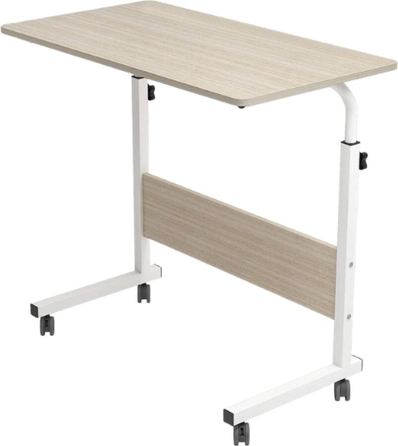 Flokoo Laptoptafel op Wieltjes Wit 80 cm x 40 cm In Hoogte Verstelbaar Bedtafeltje met Wielen Ontbijttafel
