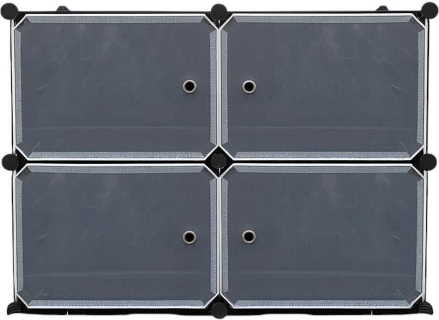 Flokoo Schoenenkast – 4 Vakken – 81 x 65 cm – Stijlvol & Ruimtebesparend – Kunststof Opbergkast met Deurtjes – Zwart Grijs