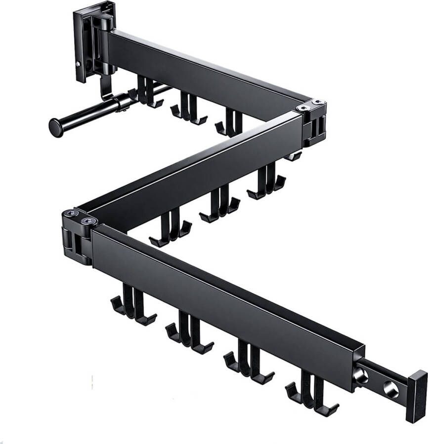 Flokoo Kledingrek voor aan de Muur Zwart 127 cm Lang Inklapbaar en Uitschuifbaar Kledingrek 180 Graden Draaibaar