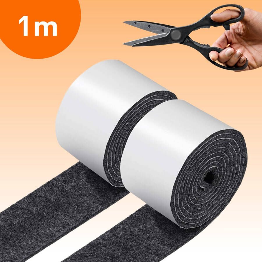 FLOOQ Anti Kras Zelfklevend Meubelvilt Donkergrijs (rol 1 meter) 2 cm breed 3mm dik vilt Stoelpoot beschermers Stoelen Meubels