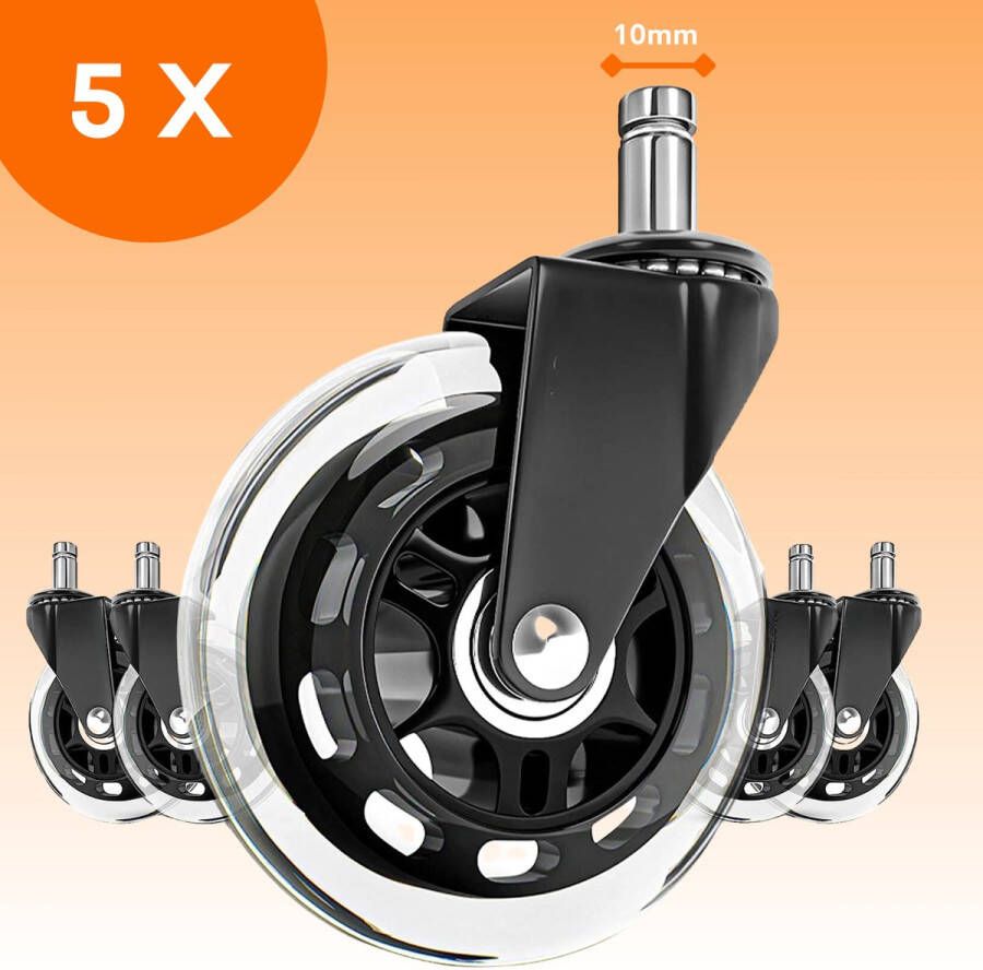 FLOOQ Bureaustoel Wielen 10mm Zwenkwielen Set van 5 Transparant