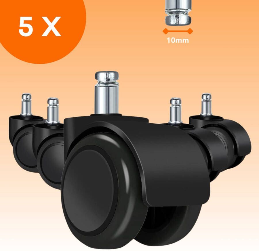 FLOOQ Bureaustoel Wielen 10mm Zwenkwielen Set van 5 Zwart