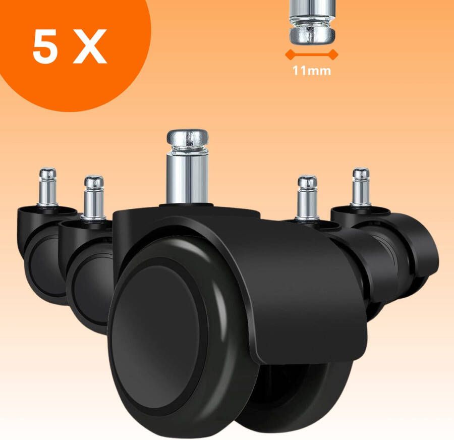 FLOOQ Bureaustoel Wielen 11mm Zwenkwielen Set van 5 Zwart