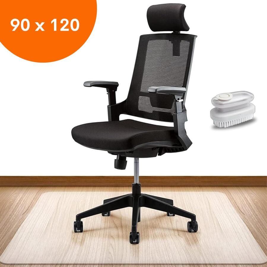 FLOOQ Bureaustoelmat PVC 90 x 120cm Vloermat Bureaustoel Inclusief Schoonmaakborstel Vloerbeschermer Beschermt Transparant