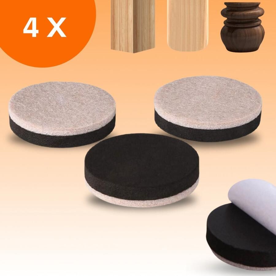 FLOOQ Meubelonderzetters beige Meubelvilt Meubelverhogers Vloerbescherming Bedverhogers Viltjes- 4 stuks