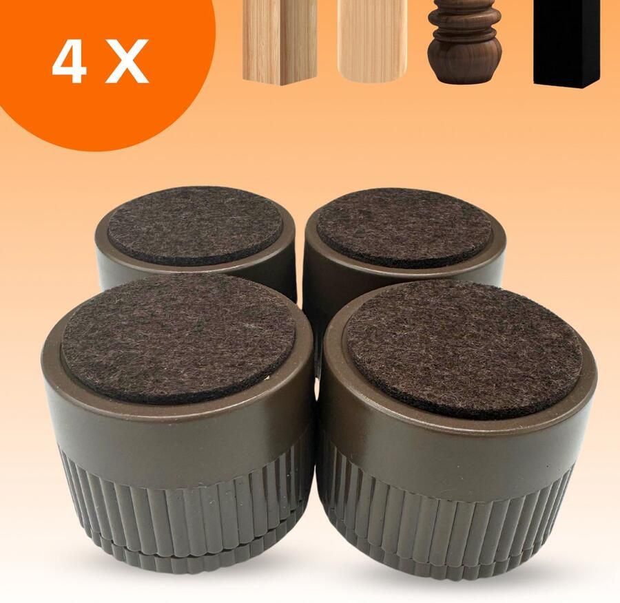 FLOOQ Meubelverhoger Zelfklevend Donkerbruin 4 5 6cm hoog Verstelbare Meubelpoten Stoelpootdoppen Vloerbeschermers