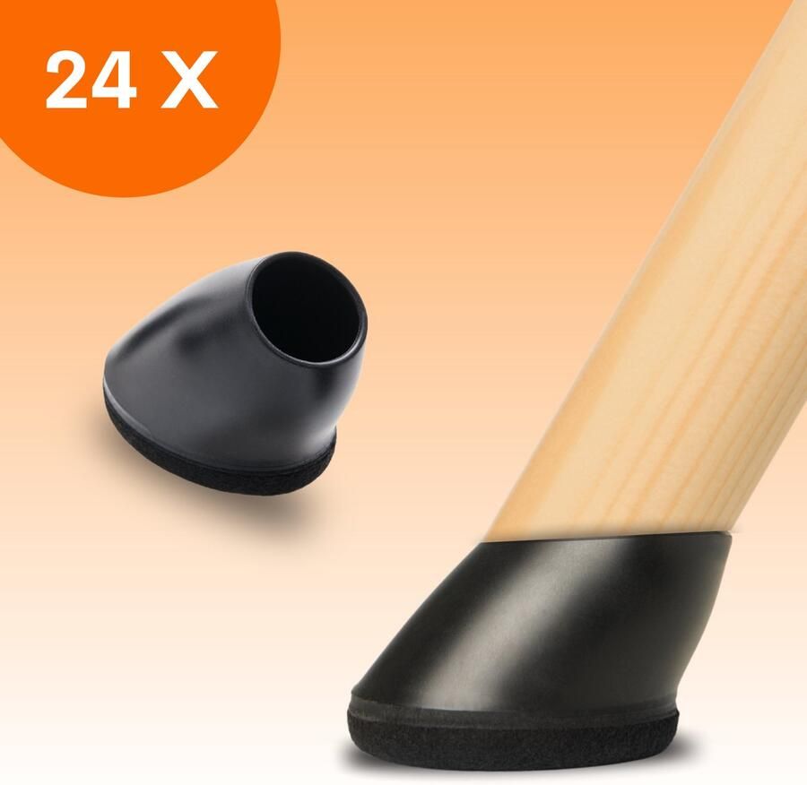 FLOOQ Premium Stoelpootdoppen Flexibel Ovaal Schuin 22 x 15mm Anti-Kras Vilt Stoelpoot beschermers Vloerbescherming 24 Stuks – Finn
