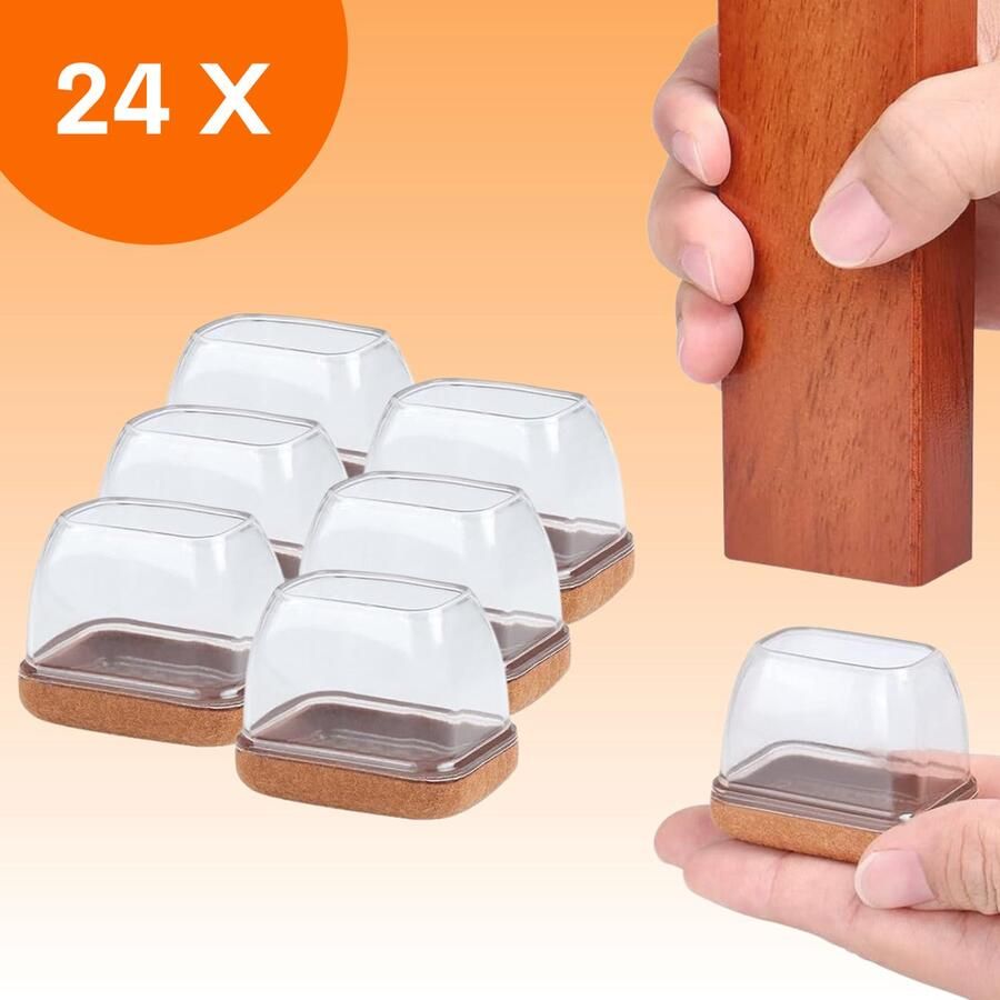 FLOOQ Premium Stoelpootdoppen Flexibel Rechthoekig 30 x 15mm Anti-Kras Vilt Stoelpoot beschermers Vloerbescherming 24 Stuks – Transparant