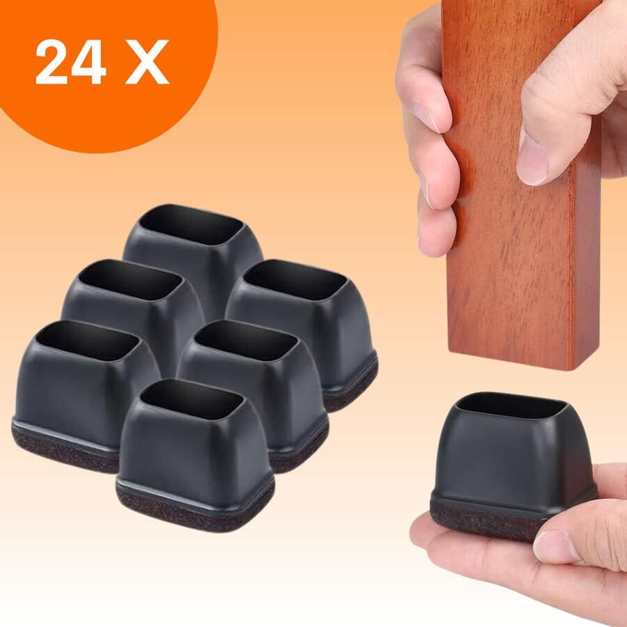 FLOOQ Premium Stoelpootdoppen Flexibel Rechthoekig 30 x 15mm Anti-Kras Vilt Stoelpoot beschermers Vloerbescherming 24 Stuks – Zwart