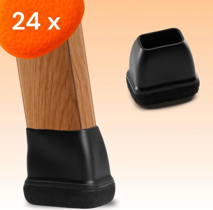 FLOOQ Premium Stoelpootdoppen Flexibel Rechthoekig 40 x 20mm Anti-Kras Vilt Stoelpoot beschermers Vloerbescherming 24 Stuks – Zwart Friso - Foto 2