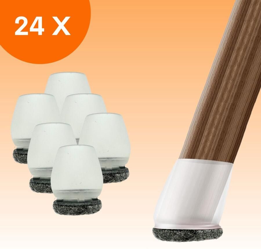 FLOOQ Pro Stoelpootdoppen Flexibel Rond 22-28mm Anti-Kras Vilt Stoelpoot beschermers Vloerbescherming 24 Stuks – Transparant