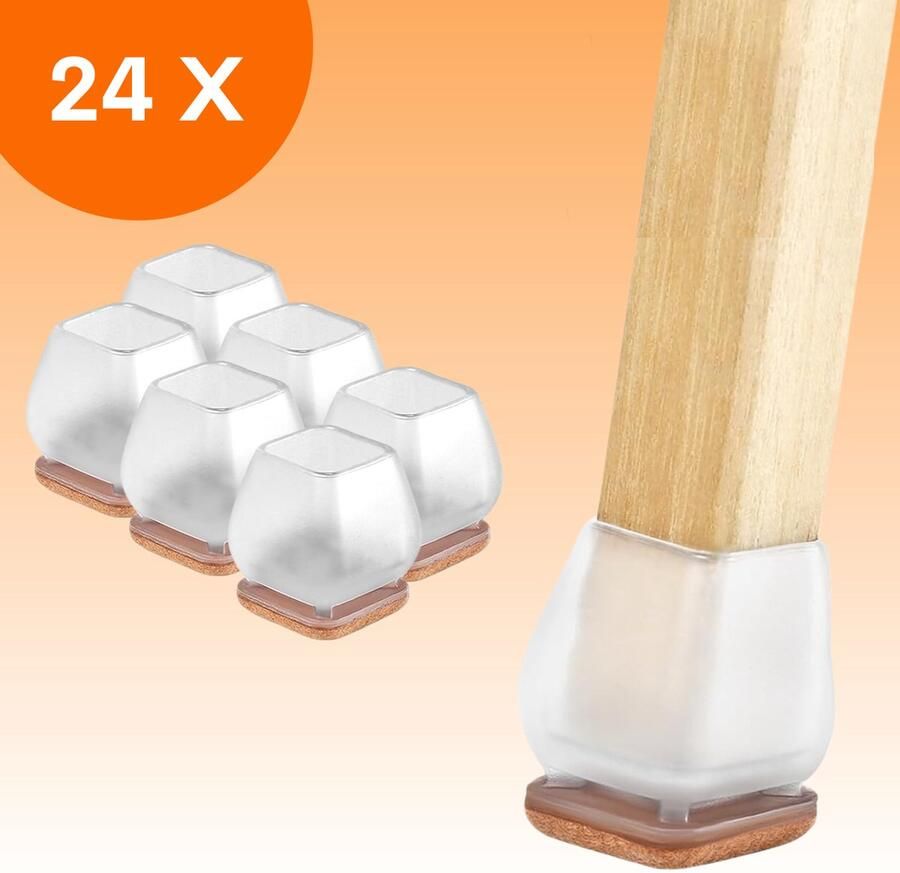 FLOOQ Pro Stoelpootdoppen Flexibel Vierkant 14-21mm Anti-Kras Vilt Stoelpoot beschermers Vloerbescherming 24 Stuks – Transparant