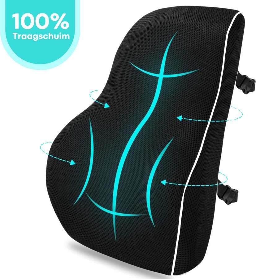 FLOOQ Rugkussen Orthopedisch & Ergonomisch voor Auto en Bureaustoel Onderrug PU-Spons Lendekussen