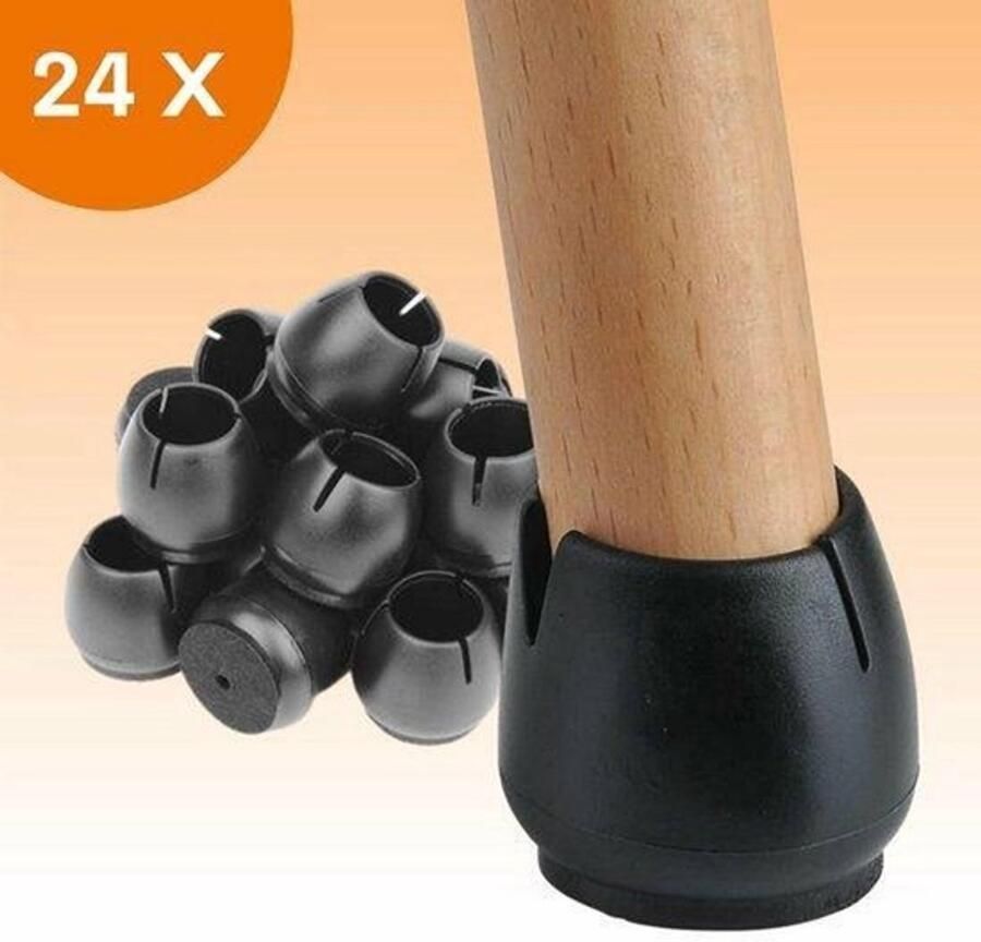 FLOOQ Stoelpootdoppen 12-16mm met Anti-Kras Vilt – Stoelpoot beschermers Vloerbescherming – 24 Stuks – Zwart – Rond