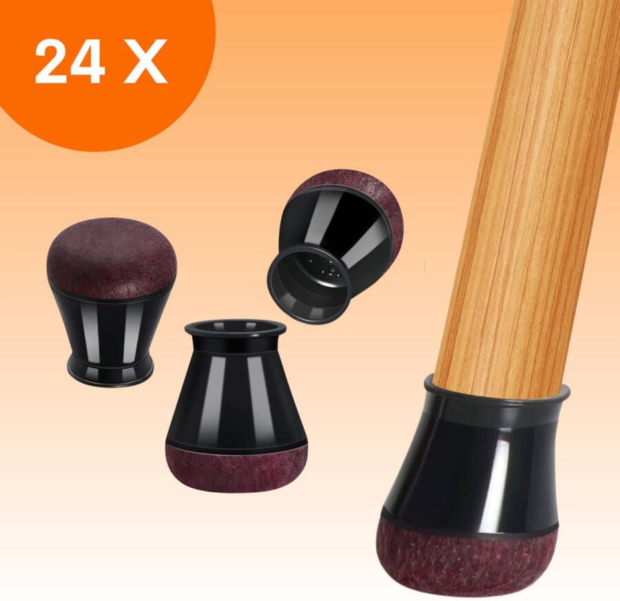 FLOOQ Premium Design Stoelpootdoppen 21-30mm Anti-Kras Vilt Stoelpoot beschermers Vloerbescherming 24 Stuks – Zwart – Rond