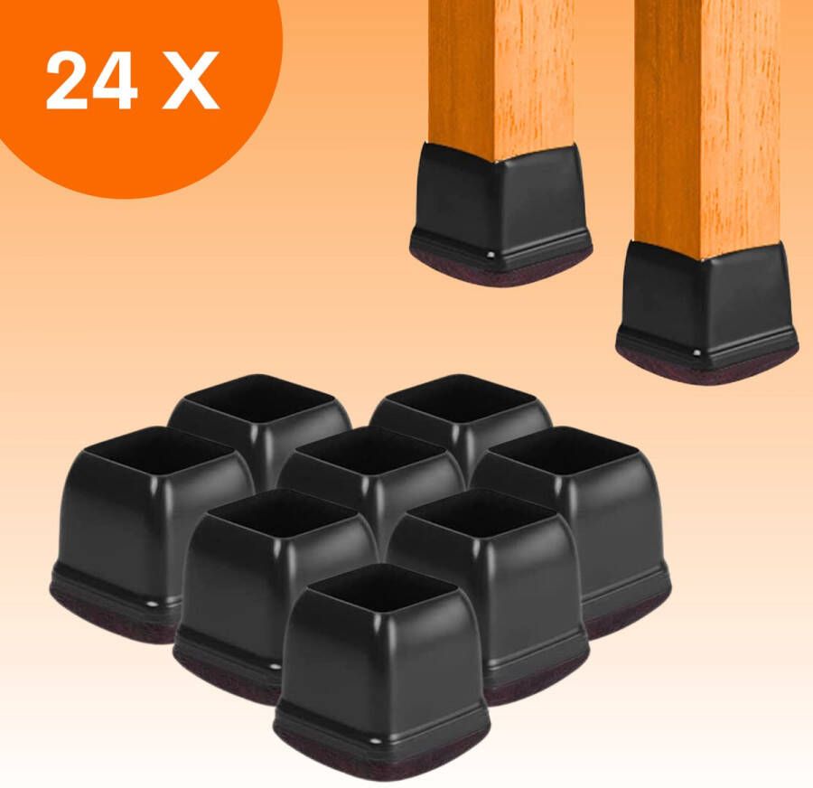 FLOOQ Premium Stoelpootdoppen Flexibel 19-25mm Anti-Kras Vilt Stoelpoot beschermers Vloerbescherming 24 Stuks – Zwart – Vierkant
