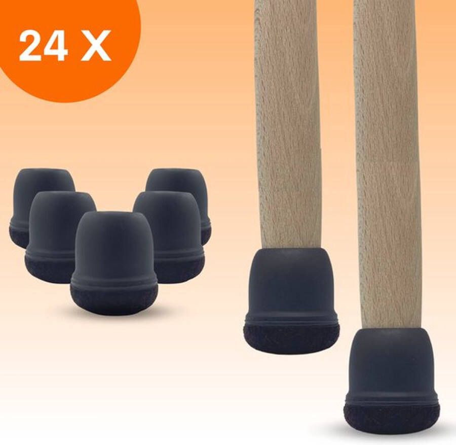 FLOOQ Premium Design Stoelpootdoppen 21-30mm Anti-Kras Vilt Stoelpoot beschermers Vloerbescherming 24 Stuks – Zwart – Rond - Foto 2