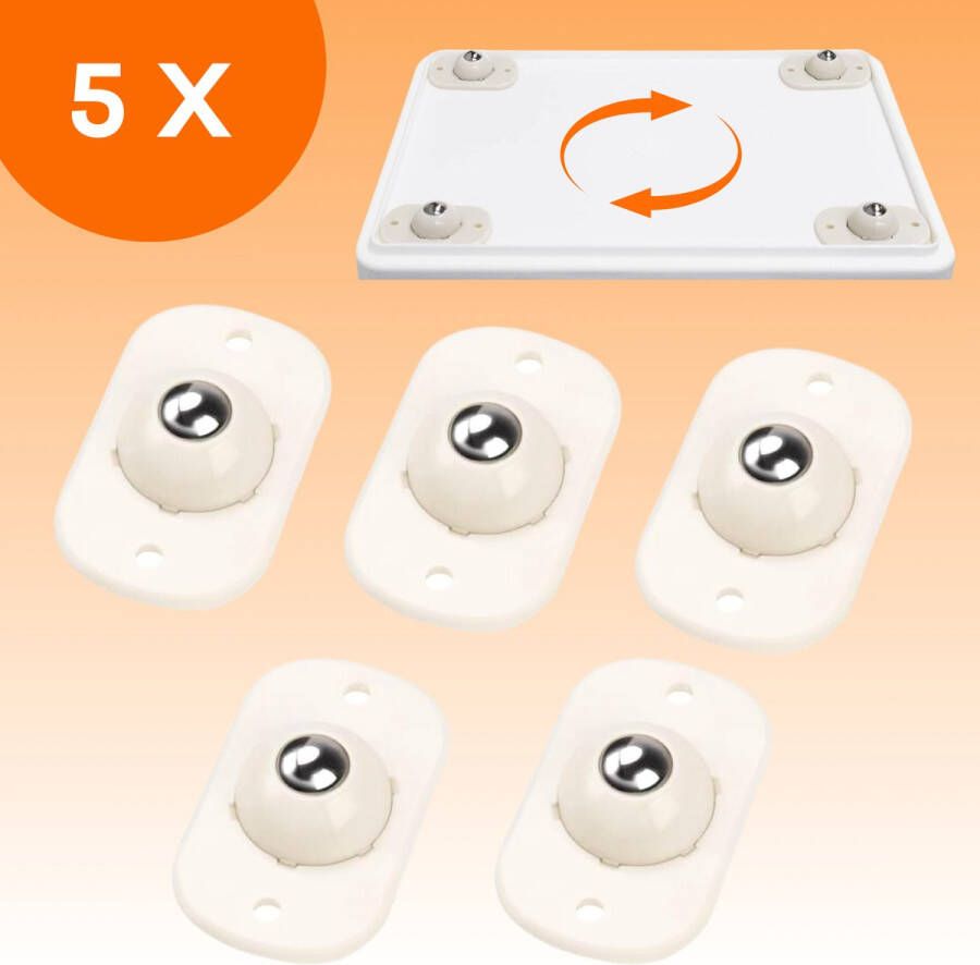 FLOOQ Zelfklevende Meubelwielen 5 stuks Zwenkwielen Voorwerpen Verplaatsen Meubelonderzetter Wit