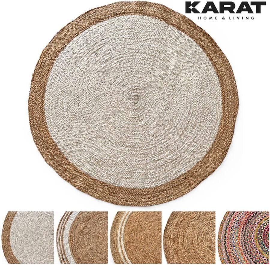 Floordirekt Jute Vloerkleed Agra Rond Diameter: 90 cm Raffia Vloerkleed van 100% Natuurlijke Vezels Gevlochten Boho Handgeweven Natuurlijk Vloerkleed voor Keuken & Woonkamer Robuust & Scheurvast