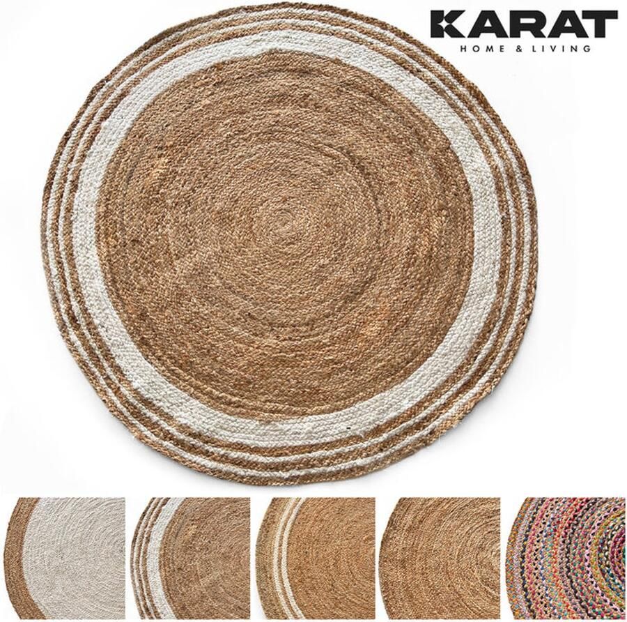 Floordirekt Jute Vloerkleed Delhi Rond Diameter: 90 cm Raffia Vloerkleed van 100% Natuurlijke Vezels Gevlochten Boho Handgeweven Natuurlijk Vloerkleed voor Keuken & Woonkamer Robuust & Scheurvast
