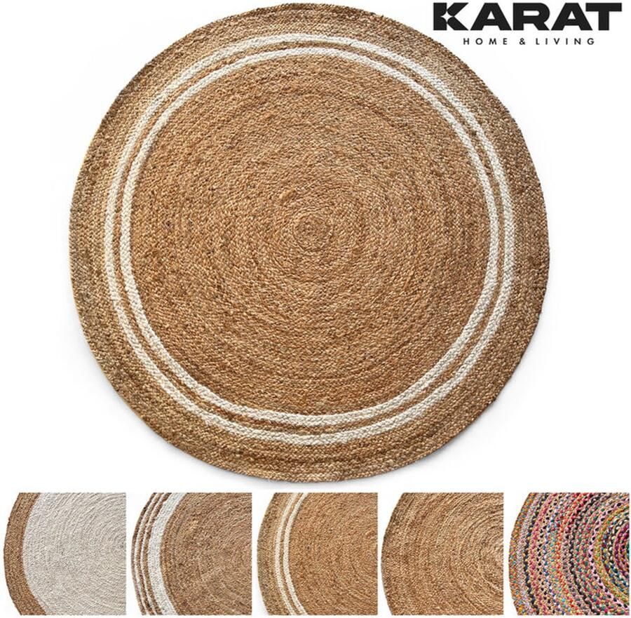Floordirekt Jute Vloerkleed Mumbai Rond Diameter: 120 cm Raffia Vloerkleed van 100% Natuurlijke Vezels Gevlochten Boho Handgeweven Natuurlijk Vloerkleed voor Keuken & Woonkamer Robuust & Scheurvast