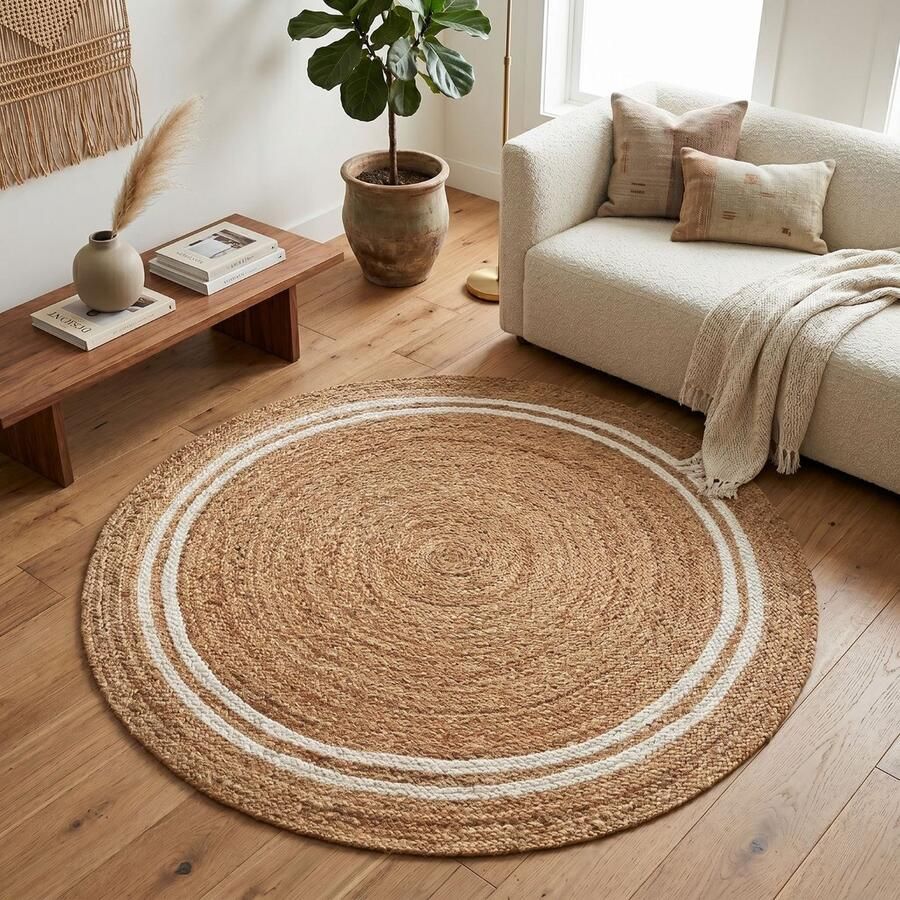 Floordirekt Jute Vloerkleed Mumbai Rond Diameter: 150 cm Raffia Vloerkleed van 100% Natuurlijke Vezels Gevlochten Boho Handgeweven Natuurlijk Vloerkleed voor Keuken & Woonkamer Robuust & Scheurvast - Foto 2