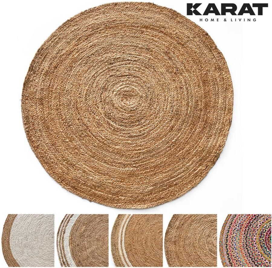 Floordirekt Jute Vloerkleed Surat Rond Diameter: 150 cm Raffia Vloerkleed van 100% Natuurlijke Vezels Gevlochten Boho Handgeweven Natuurlijk Vloerkleed voor Keuken & Woonkamer Robuust & Scheurvast