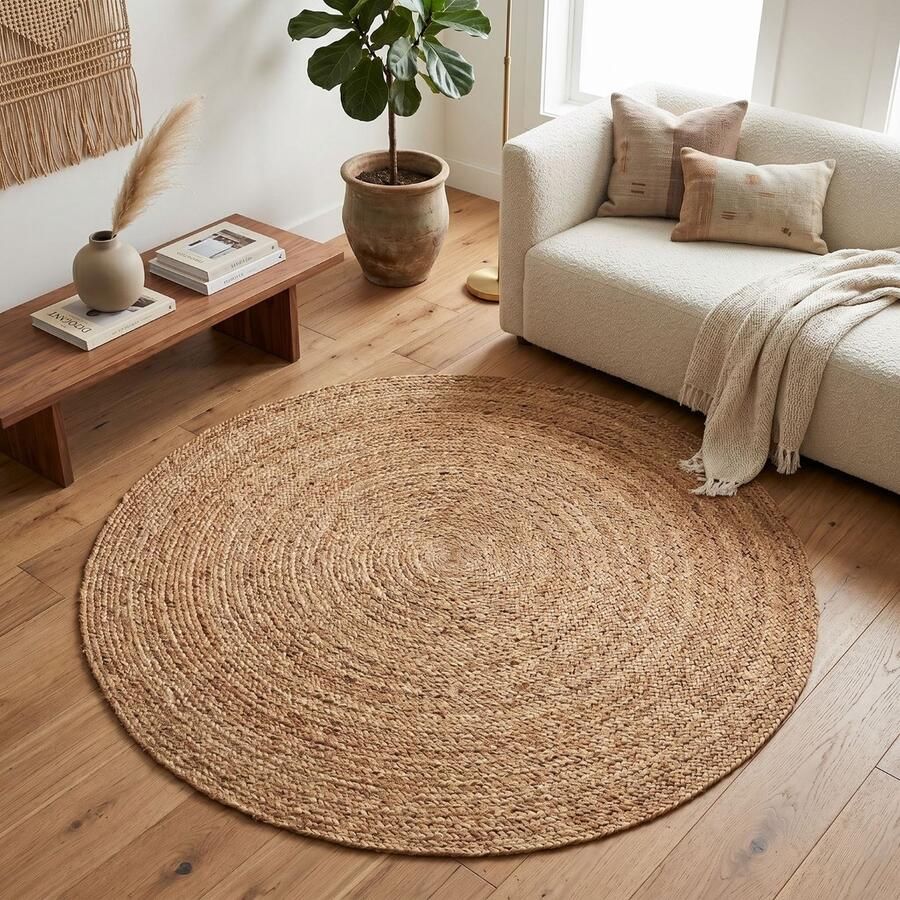 Floordirekt Jute Vloerkleed Surat Rond Diameter: 150 cm Raffia Vloerkleed van 100% Natuurlijke Vezels Gevlochten Boho Handgeweven Natuurlijk Vloerkleed voor Keuken & Woonkamer Robuust & Scheurvast - Foto 2