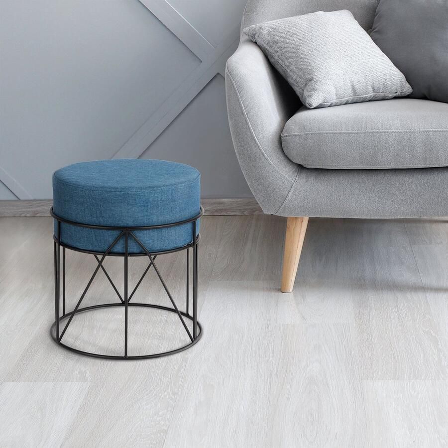 Floordirekt Metalen Kruk Blauw & Zwart Kaptafelstoel Moderne Zitmeubelen