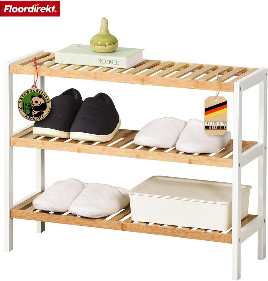 Floordirekt Schoenenrek van Bamboe Smal en Ruimtebesparend Schoenenopberger met 3 Planken Michigan