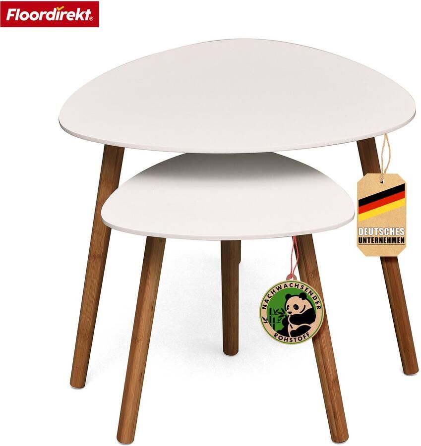 Floordirekt Set van 2 Salontafels in Wit Houten Bijzettafel Ronde Woonkamertafel Kleine Salontafel in Modern Design Oregon