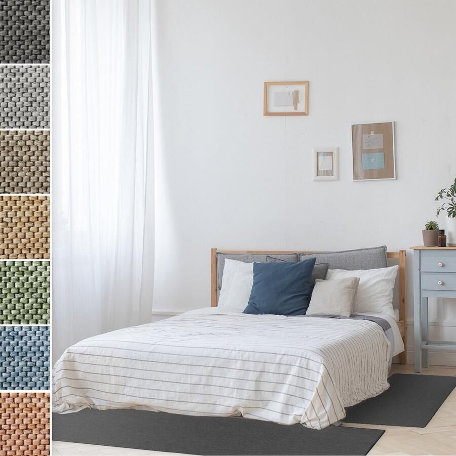 Floordirekt Slaapkamen vloerkleed in Sisal-Optik Sabang 3-Delig Antraciet 1 Loper: 67 x 330 cm + 2 Loper: 67 x 130 cm